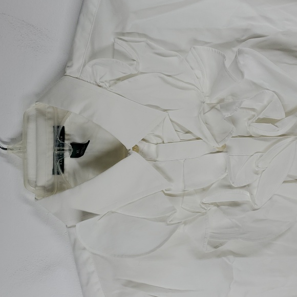 Lauren Ralph Lauren White Cotton Ruffle Button Down Shirt XL - Picture 3 of 12